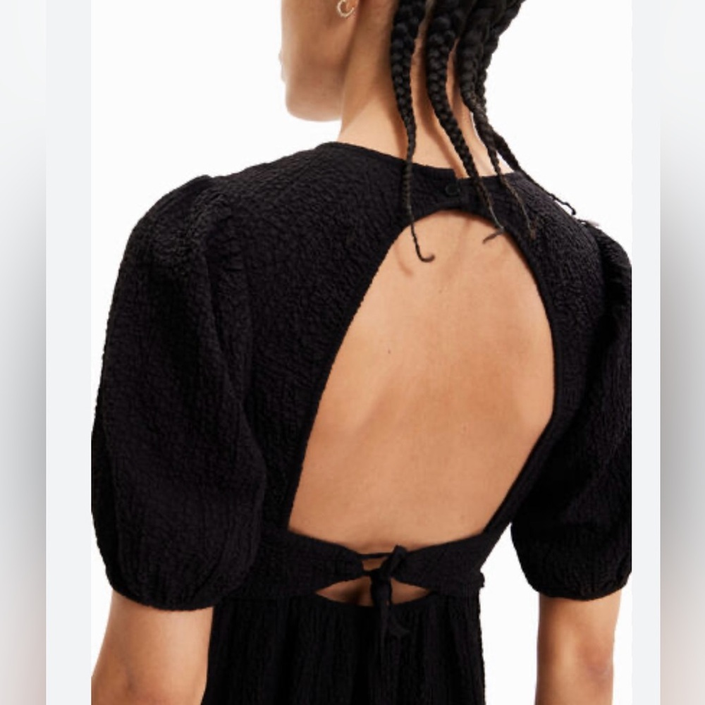 Desigual Black Open Back Midi Dress NWT Size M Statement $200 Retail - Picture 8 of 8